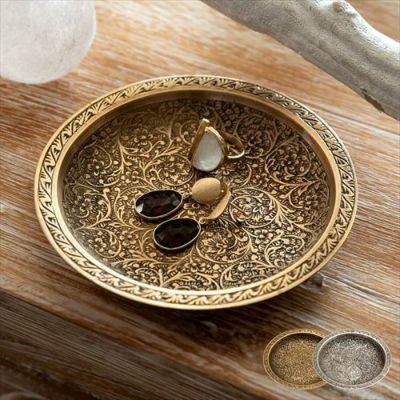 トレイ プレート ゴールド 真鍮 丸形 ゴールド シルバー [94207-gd 94207-sv]【 ラウンド ダマスク ブラス 金 12cm 小物入れ  】