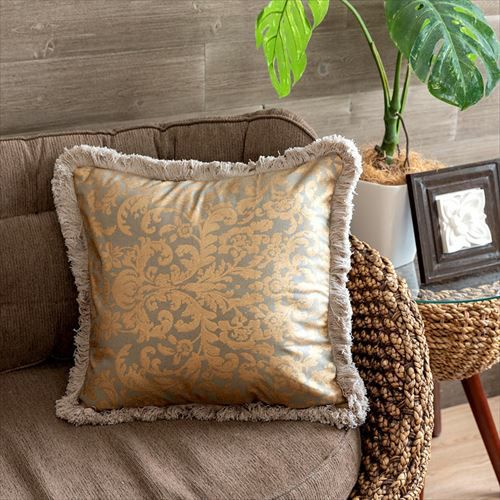 クッションカバー ダマスク ブルー 綿 45×45cm ブルー グリーン グレー