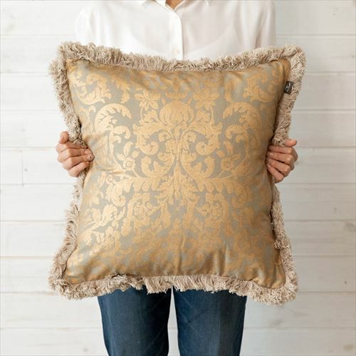 クッションカバー ダマスク ブルー 綿 45×45cm ブルー グリーン グレー