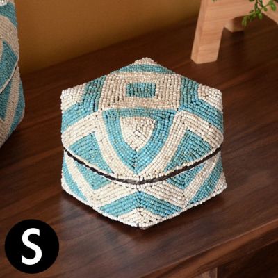 ソカシ ビーズ製 ダイヤ柄 13×13cm 白×ブルー [13532-s] 【 収納ケース 収納ボックス ギフトボックス 蓋付き 蓋付き収納 フタ付き ディスプレイ デコレーション ギフトボックス プレゼント おしゃれ 可愛い アジア