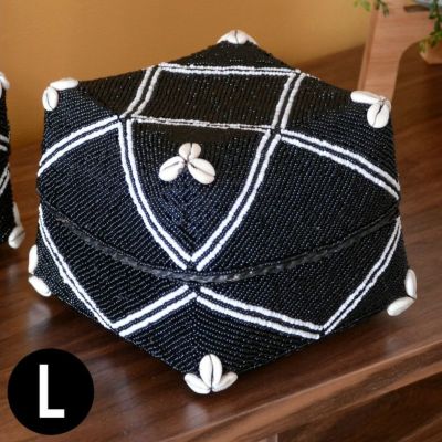 ソカシ ビーズ製 クロス柄 シェル付き 20×20cm ブラック [13533-l] 【 収納ケース 収納ボックス ギフトボックス 蓋付き 蓋付き収納 フタ付き ディスプレイ デコレーション ギフトボックス プレゼント おしゃれ 可愛