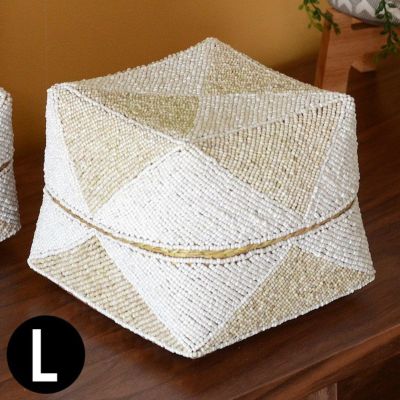 ソカシ ビーズ製 ダイヤ柄 20×20cm 白×ベージュ[13535-l] 【 収納ケース 収納ボックス ギフトボックス 蓋付き 蓋付き収納 フタ付き ディスプレイ デコレーション ギフトボックス プレゼント おしゃれ 可愛い アジ