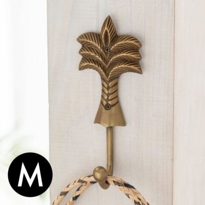 フック パームツリー型 Mサイズ 縦約14.5cm アンティーク風 真鍮製 木ネジ付  [13743]【 壁掛けフック 壁フック ウォールフック シングルフック ヤシの木 ブロンズ アイアン 洗面所 トイレ ドア 壁掛け収納 アジアン