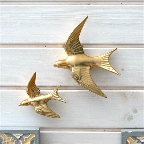 壁飾り バード 鳥 ゴールド 立体 背面フック付き Sサイズ 幅10cm 