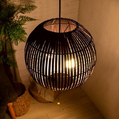 ペンダントライト ボールタイプ 2灯 口金E26 100W バンブー製 LED 対応