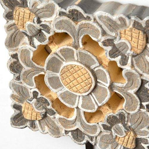 フック 壁掛け 木彫り風 グレイッシュロータス 約15cm×20cm