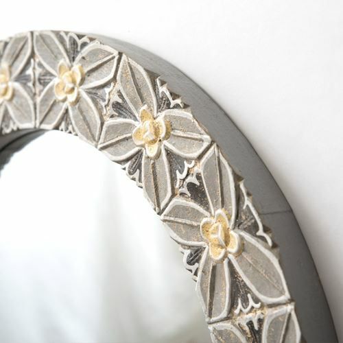 ラウンドミラー 木彫り風 花モチーフ 壁掛けミラー 径約52cm 3.6 ラウンドミラー 木彫り風 花モチーフ 壁掛けミラー 径約52cm 3.6