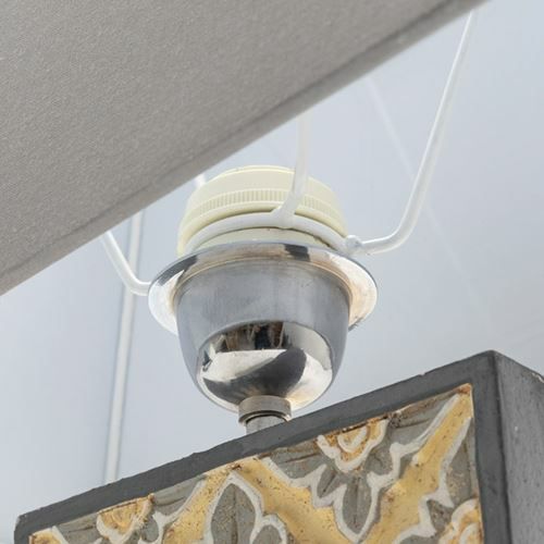 テーブルランプ コットンシェード 木彫り風スタンド イエローフラワー 間接照明 テーブルランプ コットンシェード 木彫り風スタンド イエロー