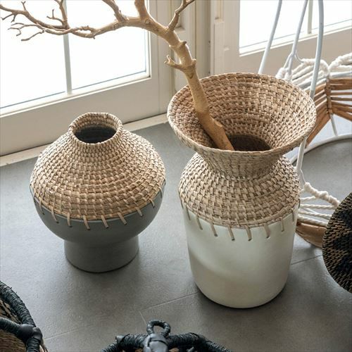 フラワーベース テラコッタ製 ※水入れ不可 シーグラス編み込みデザイン
