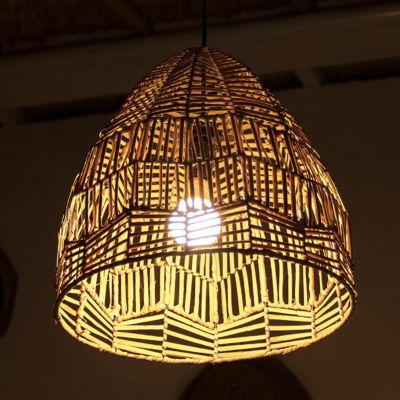 ペンダントランプ リゾート 照明 ライト ランプシェード ラタン製 ラウンドタイプ 1灯 口金E26 60W LED 対応 径35cm 高さ35cm [13866]【 天井照明 インテリア照明 ランプ シェード アジアンランプ ペンダント照明 照