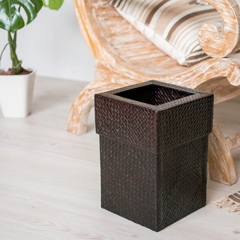 【最大2000円OFFクーポン配布中】ゴミ箱パンダン製正方形長方形丸形中の袋が見えない被せるタイプ2個セットダストボックスアジアンバリ雑貨アジアン雑貨おしゃれボックス見えないモダンエスニックナチュラルごみ箱インテリア寝室[set-1156]