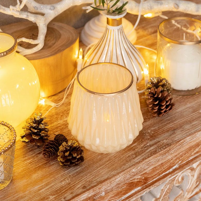 フラワーベース ガラス ミルクカラー ゴールド 花瓶 [94230