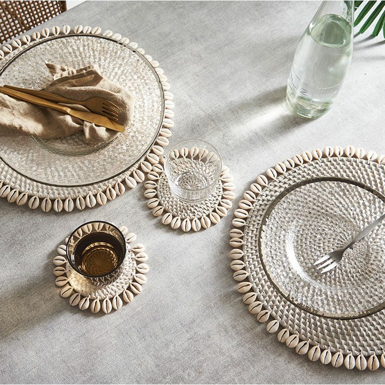 【メール便対応】コースターラタンラウンド約W14cm×D14cm×H0.5cmシェル貝キッチン雑貨[13893]【円型丸形テーブルウェアコーラルターコイズホワイトグレーエスニックおしゃれリゾートアジアン雑貨アジアバリ雑貨】