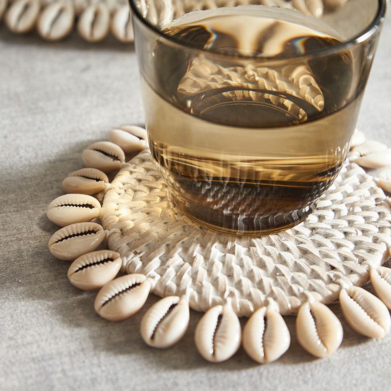 【メール便対応】コースターラタンラウンド約W14cm×D14cm×H0.5cmシェル貝キッチン雑貨[13893]【円型丸形テーブルウェアコーラルターコイズホワイトグレーエスニックおしゃれリゾートアジアン雑貨アジアバリ雑貨】