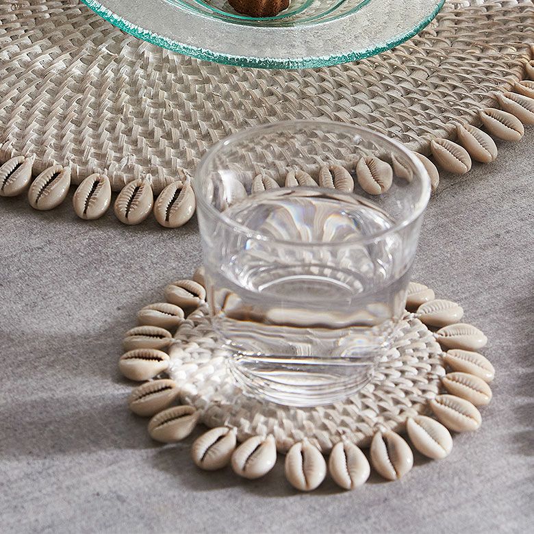 【メール便対応】コースターラタンラウンド約W14cm×D14cm×H0.5cmシェル貝キッチン雑貨[13893]【円型丸形テーブルウェアコーラルターコイズホワイトグレーエスニックおしゃれリゾートアジアン雑貨アジアバリ雑貨】