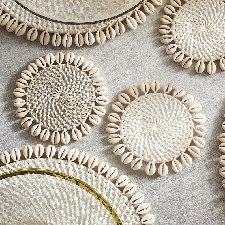 【メール便対応】コースターラタンラウンド約W14cm×D14cm×H0.5cmシェル貝キッチン雑貨[13893]【円型丸形テーブルウェアコーラルターコイズホワイトグレーエスニックおしゃれリゾートアジアン雑貨アジアバリ雑貨】