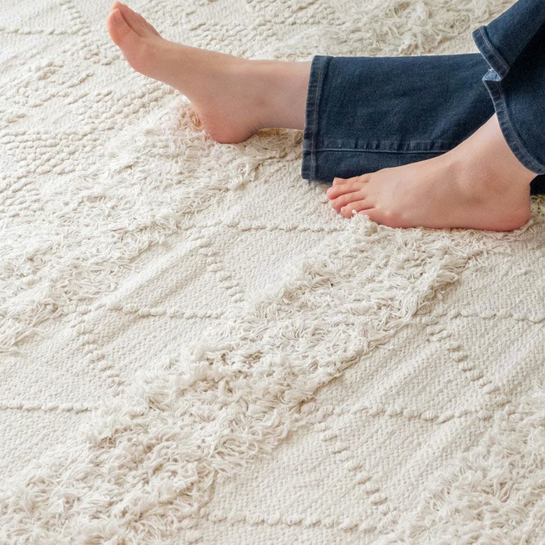 ホワイト　ボヘミアン柄　ラグ　北欧 ラグ ラグマット ナチュラル ボヘミアン 100×140ｃｍ ホワイト