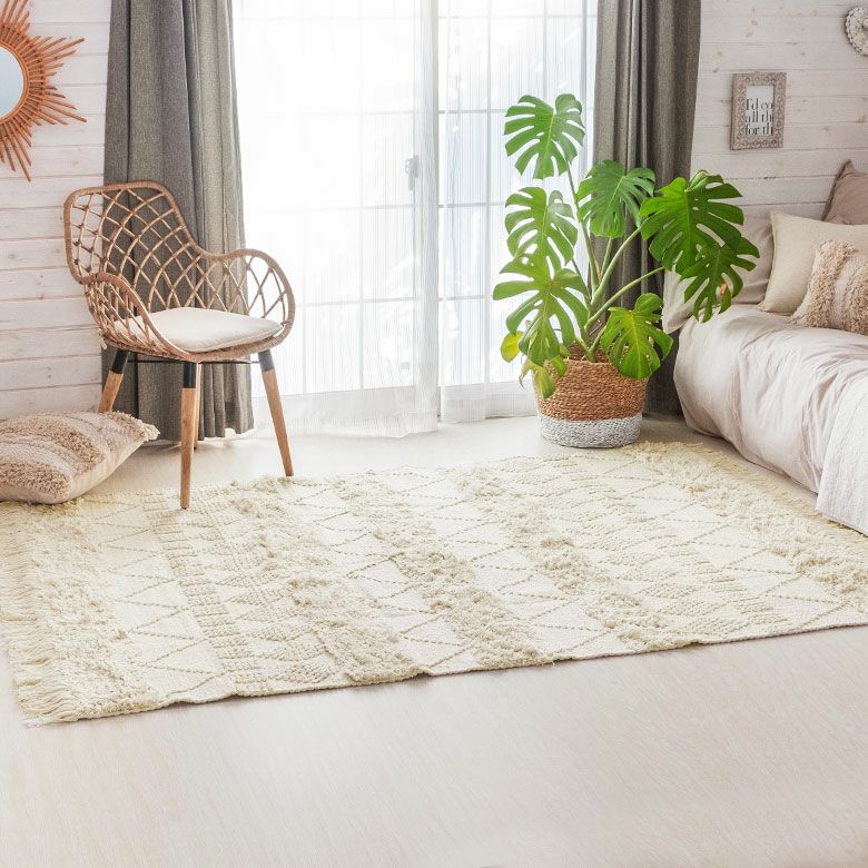 ラグ ラグ ラグマット 140×200ｃｍ ホワイト アイボリー BOHO [34424]【 カーペット 絨毯 じゅうたん おしゃれ お洒落  エスニック ボーホー モロッカン モロカン 長方形 オールシーズン 春 夏 秋 冬 厚手 敷物 マット アジアン アジアン雑貨 】 |  バリ島直輸入！アジアン ...