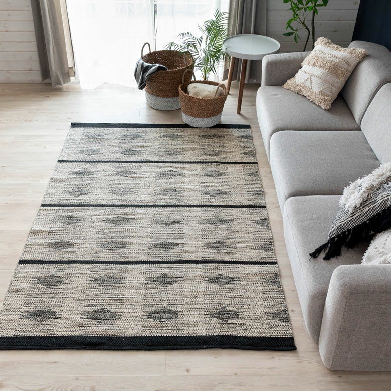 ラグ ラグマット オルテガ柄 ダークトーン デザイン 140×200ｃｍ 黒 グレー BOHO [34431]【 カーペット 絨毯 じゅうたん  おしゃれ お洒落 エスニック ボーホー モノトーン 長方形 オールシーズン 春 夏 秋 冬 厚手 敷物 マット アジアン アジアン雑貨 】 |  バリ島直輸入 ...