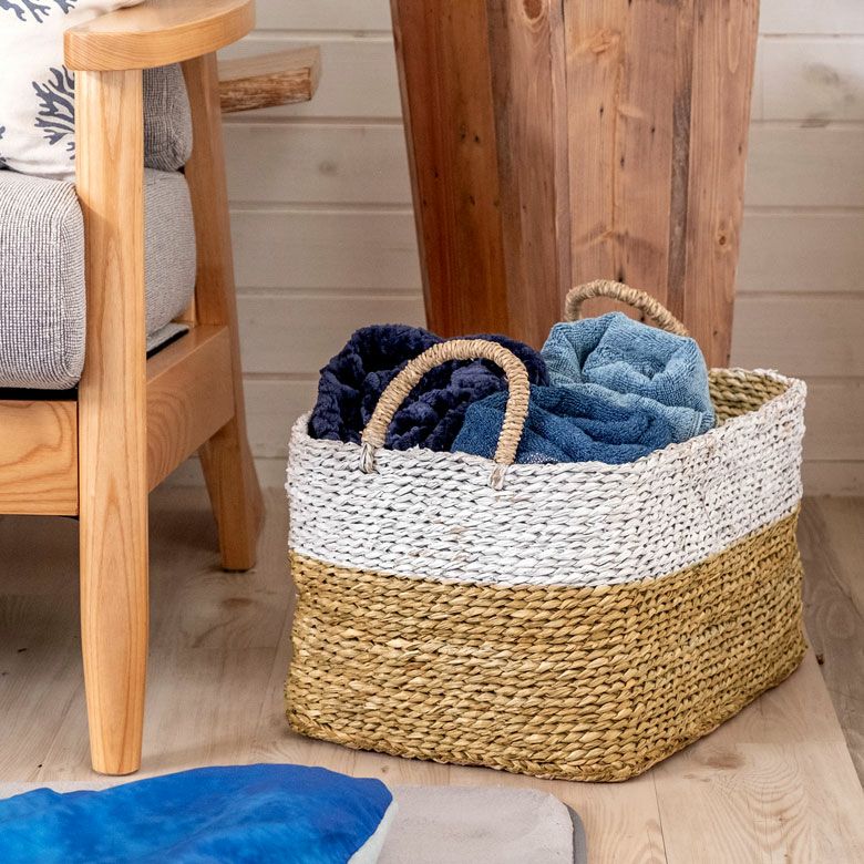 バスケット かご スクエア バイカラーバスケット シーグラス 持ち