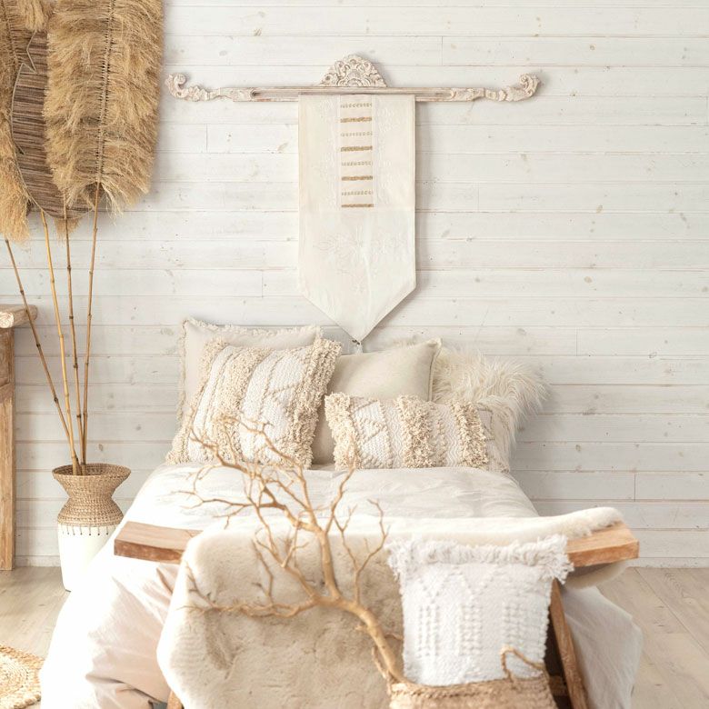 天然木イカットハンガー 布壁掛け タペストリー バリ風 木彫