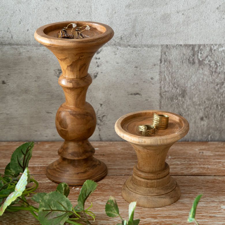 【ビンテージ】チーク キャンドル ホルダー 2本 木製 スタンド 北欧 TEAK 北欧インテリア／ビンテージチークキャンドルホルダー