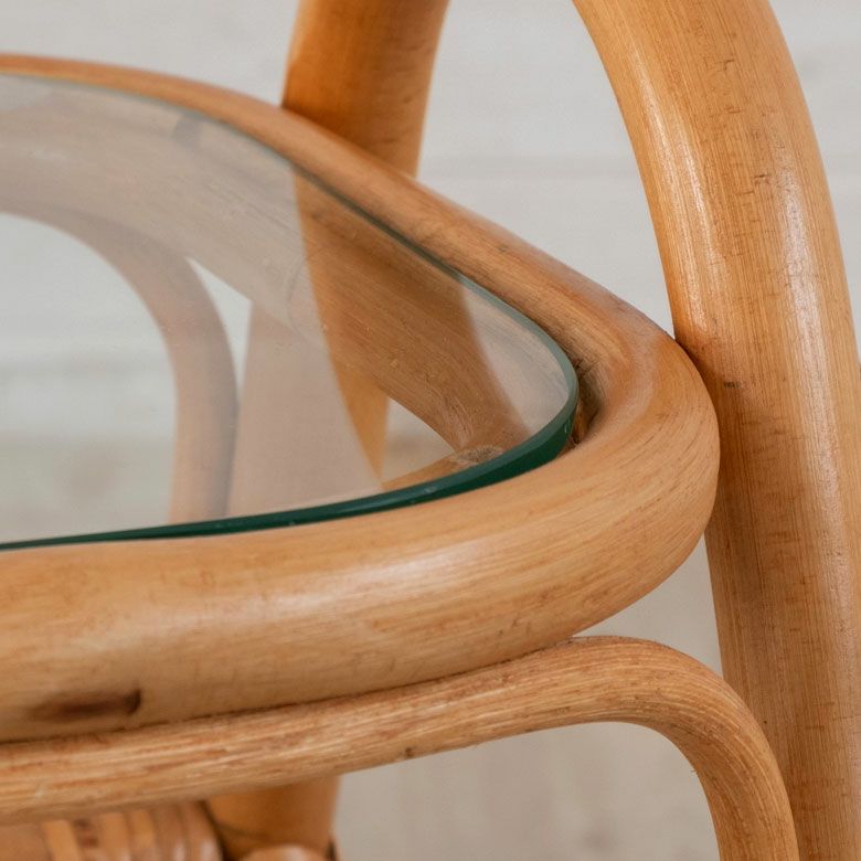 ナチュラル天然素材ラタン籐サイドテーブル棚マガジンラック台アンティークレトロ rattan wood magazine table A / ラタン ウッド マガジンラック