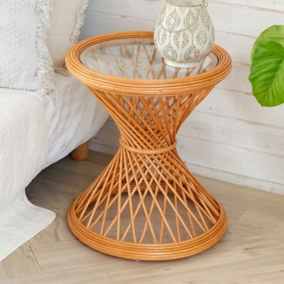 サイドテーブル ラタン コーヒーテーブル ナイトテーブル W 45cm D 45cm H 50cm [13923]【 ガラス 籐 ソファーサイド ソファサイド ラタン家具 テーブル 北欧 リゾート ナチュラル コースタル おしゃれ スタイリッシ