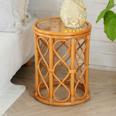 サイドテーブル ラタン コーヒーテーブル ナイトテーブル W 35cm D 35cm H 45cm  [13924]【 ガラス 籐 ソファーサイド ソファサイド ラタン家具 テーブル 北欧 リゾート ナチュラル コースタル おしゃれ スタイリッ