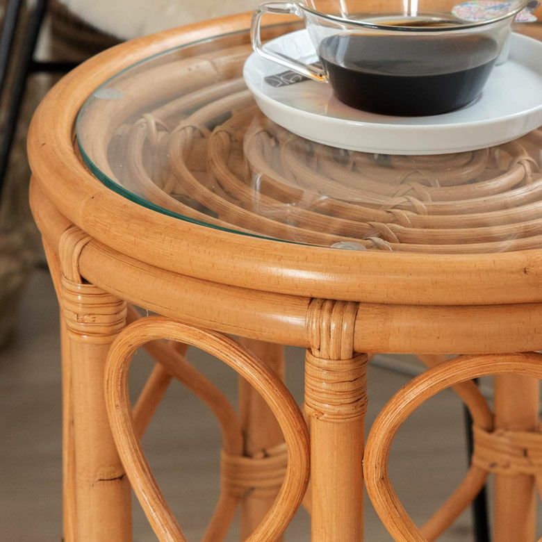 サイドテーブル ラタン コーヒーテーブル ナイトテーブル W 35cm D 