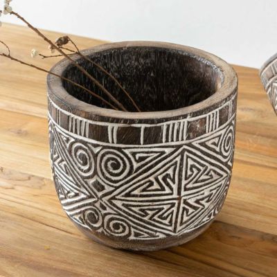 プランターカバー プランター ポット Mサイズ 5号鉢 木製 ウッド スンバ W 20cm D 20cm H 17cm  [13940-m]【 ハンドメイド オブジェ 木彫り 彫刻 カービング 鉢 観葉植物 グリーン フラワー ボヘミアン コースタル 