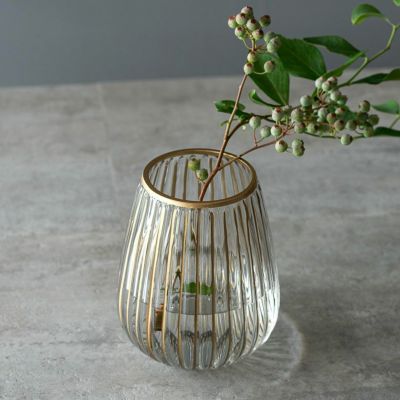 フラワーベース クリア ガラス 花瓶 Sサイズ 約 W 13cm D 13cm H 16cm マット アンティーク ゴールド [66983]【 エレガント アンティーク調 花器 一輪挿し 花入れ 生花 花入れ 置き物 オブジェ 北欧 おしゃれ かわい