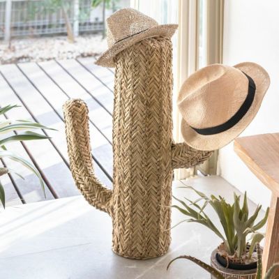 オブジェ サボテン Mサイズ シーグラス スタンド W 52cm D 15cm H 60cm  [51286]【 置物 ディスプレイ オーナメント ハット 帽子 置き インテリア デコレーション さぼてん ボタニカル ハンドメイド おしゃれ 北欧 