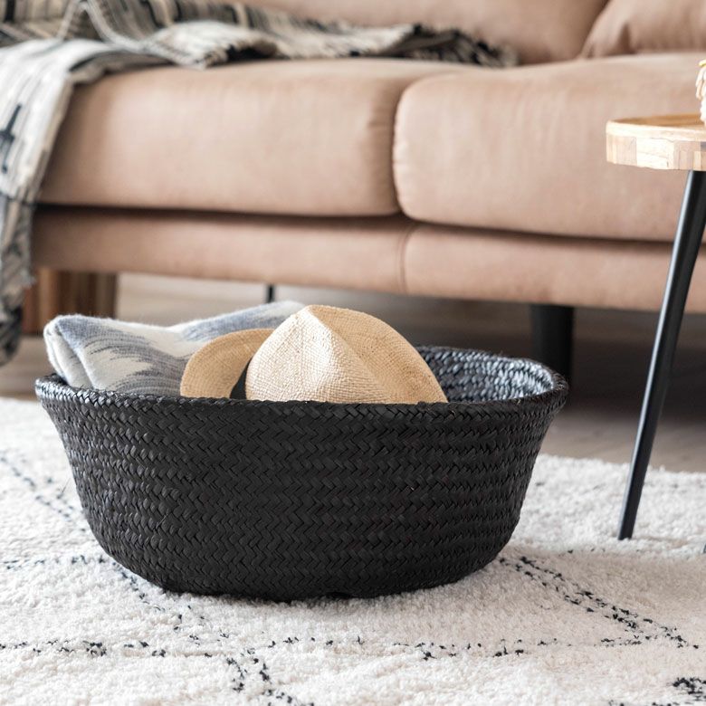 バスケット かご Lサイズ 2way シーグラス ラウンド ブラック 黒