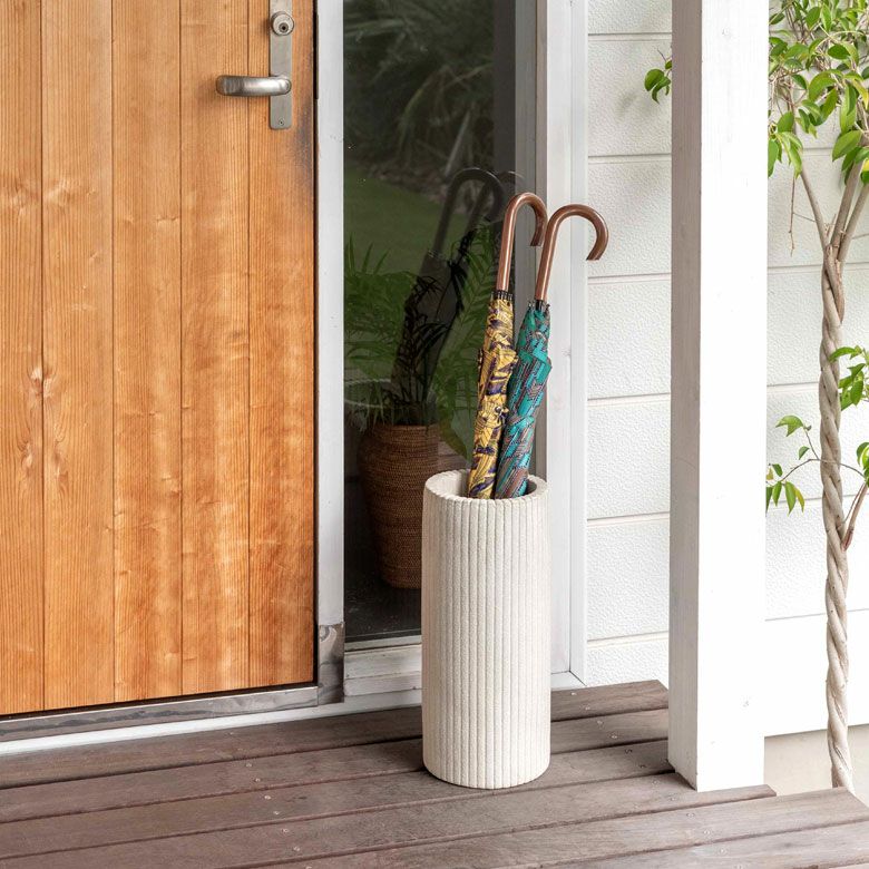 傘立て 筒形 陶器 直径18cm ライトグレー ブラウン [91280