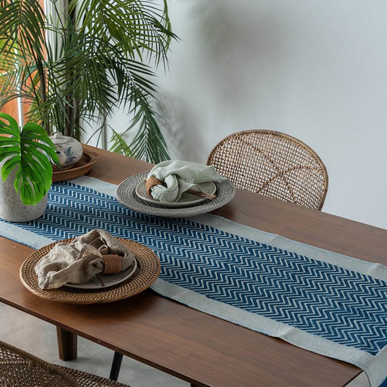 テーブルランナー インド ブロック プリント 柄 綿 コットン W 150cm D