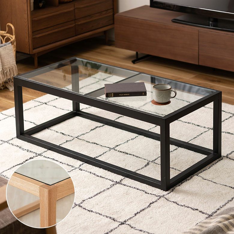 センターテーブル テーブル 木製 ガラス 長方形 W 110 × D 50 cm ロー