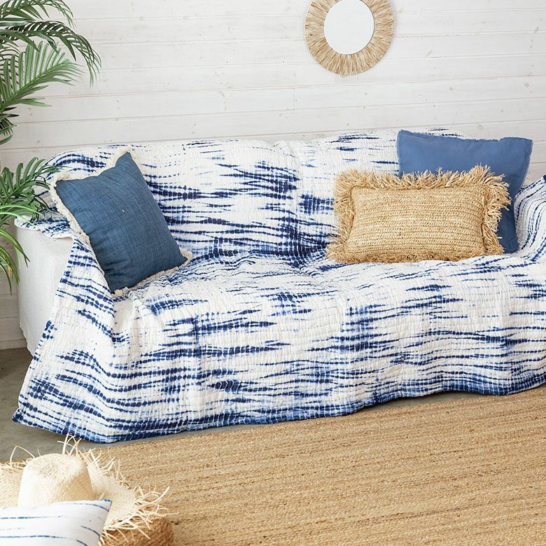 手編み　マルチカバー　こたつカバー　ベッドカバー　レトロポップ　ソファカバー cotton100％ 手編みのマルチカバー/ブランケット/こたつカバー