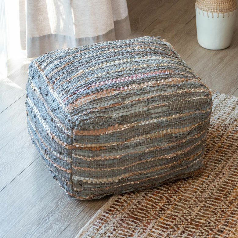 プフ クッション オットマン スツール グレー W 55cm D 55cm H 37cm