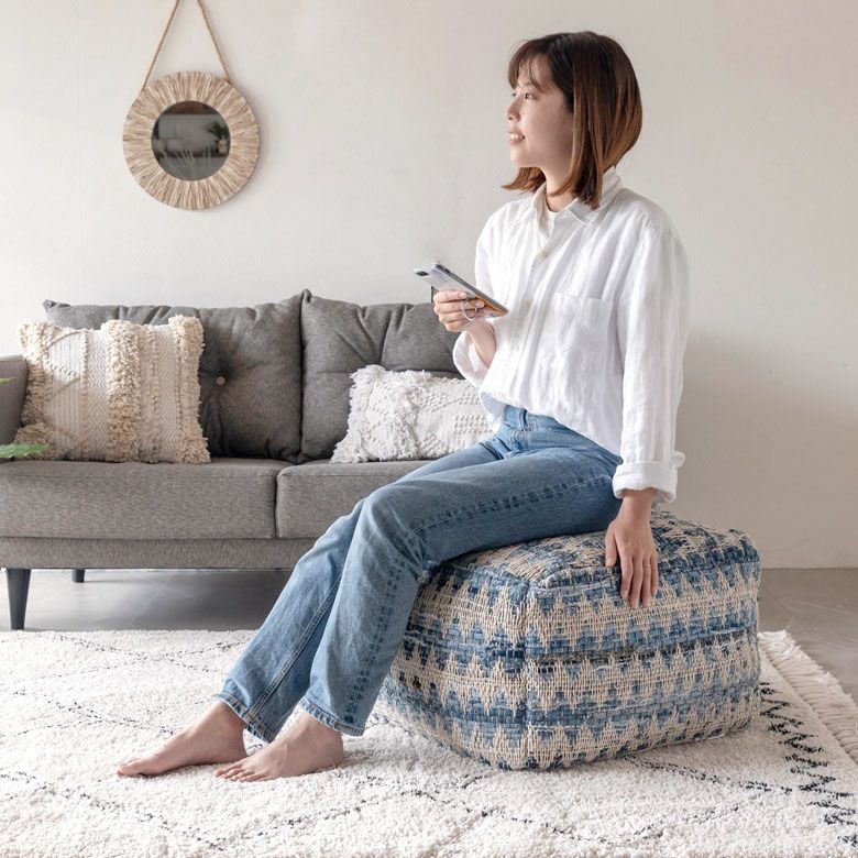 プフ クッション オットマン スツール ブルー 青 W 55cm D 55cm H 37cm