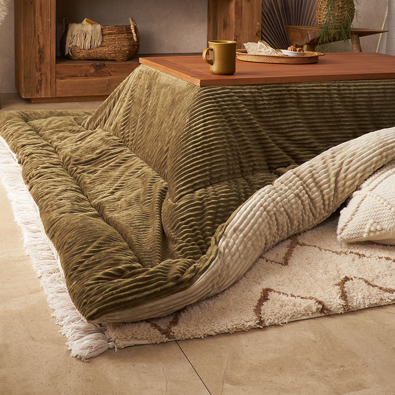 こたつ布団正方形190×190cmコーデュロイ無地リバーシブルキルティングベージュブラウンブルーグリーンアイボリーグレー[70108]【こたつ掛け布団洗えるポリエステル暖房器具コタツ北欧おしゃれ可愛いシンプルカジュアルこたつ布団アジアン雑貨】