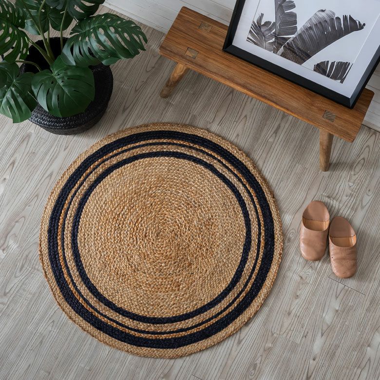 ラグラウンドジュートラグネイビーライン約90×90cm[34530]【ラグマット円形丸天然素材カーペット絨毯じゅうたん夏春秋冬オールシーズンおしゃれ北欧ナチュラルBOHOボーホー海外インテリアアジアン雑貨アジアン雑貨】