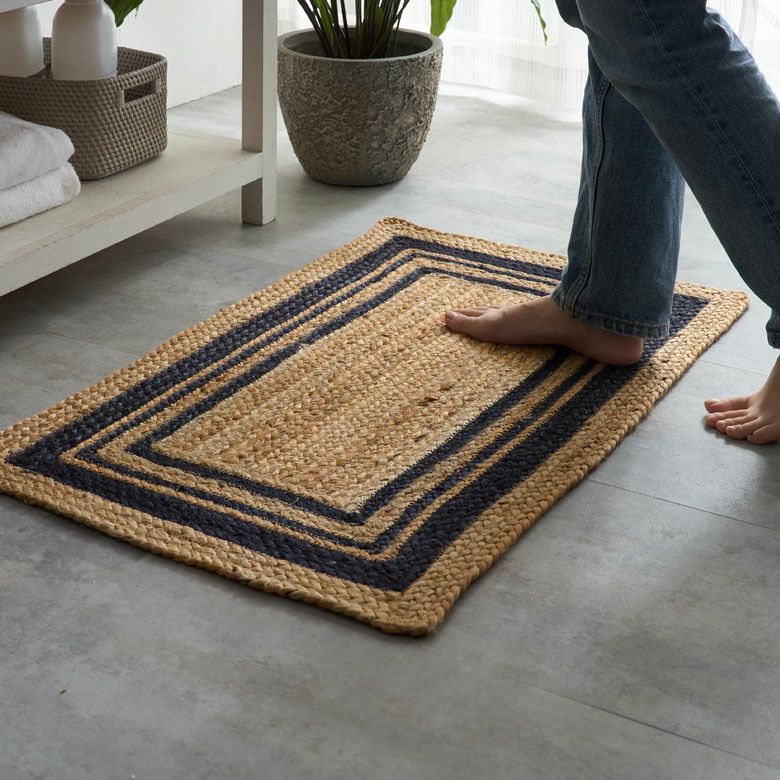 玄関マットラグスクエア長方形ジュートラグネイビーライン約50×80cm[34532]【ラグマット四角角型天然素材カーペット絨毯じゅうたん屋内室内夏春秋冬オールシーズンおしゃれ北欧ナチュラルBOHOボーホーアジアン雑貨アジアン雑貨】