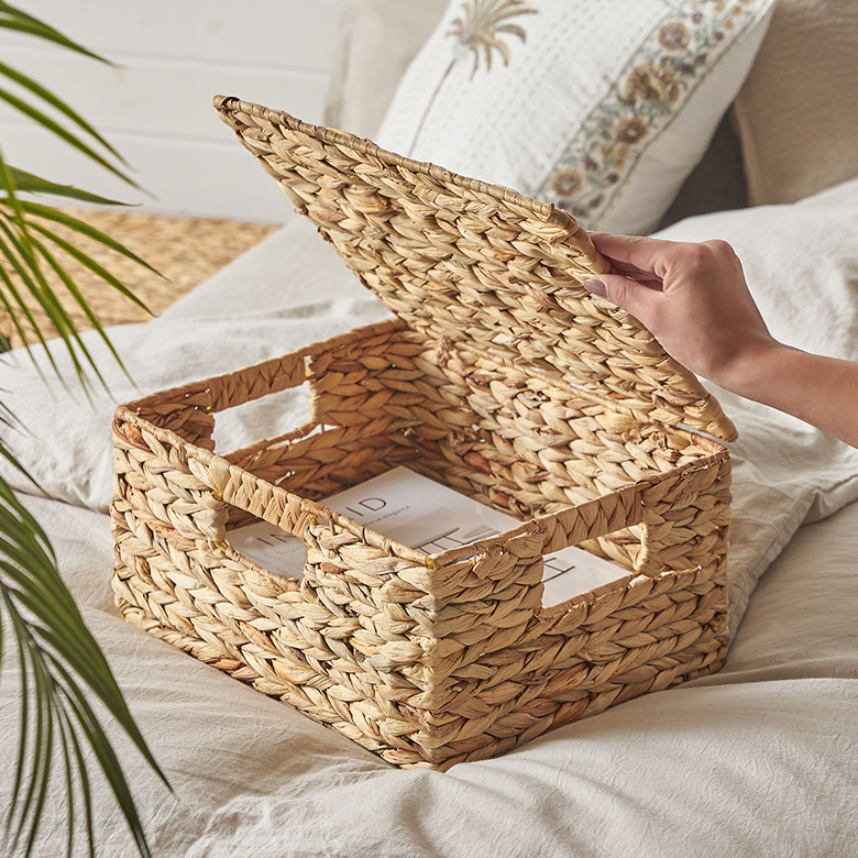 かごバスケット蓋付きMサイズ収納バスケットフタ付き約W33cmD26cmH17cmカゴ収納かご収納ボックス持ち手ハンドル付き荷物おもちゃ衣類入れケースウォーターヒヤシンスナチュラルおしゃれ北欧リゾート雑貨インテリアアジアン[51321]