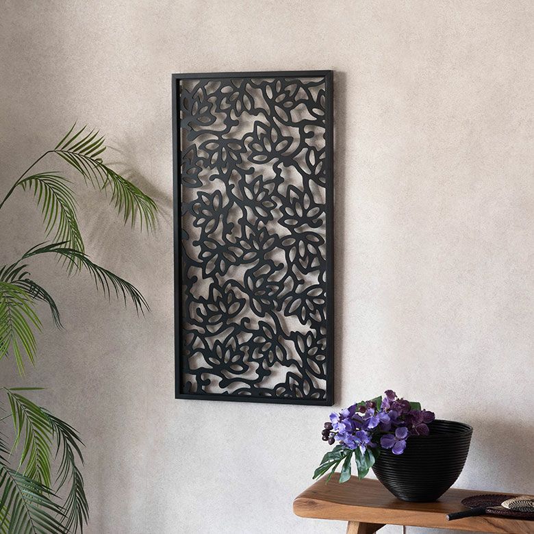 モダンなリゾート感を演出する長方形のアートパネル50×100cmロータスMULIAムリア木彫り木彫りの壁掛けインテリアレリーフ欄間木製彫刻アート絵画ウッドパネルオブジェウォールデコレーションアジア雑貨アジアン雑貨[vn50529]