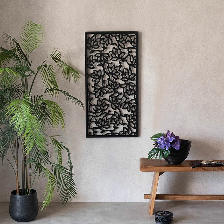 モダンなリゾート感を演出する長方形のアートパネル50×100cmロータスMULIAムリア木彫り木彫りの壁掛けインテリアレリーフ欄間木製彫刻アート絵画ウッドパネルオブジェウォールデコレーションアジア雑貨アジアン雑貨[vn50529]