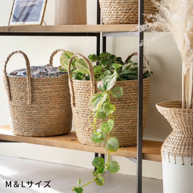 【3個セット】プランターカバー 植木鉢カバー バスケット 持ち手付き ラッシュ製（い草） S.M.L3個セット [set-67084-67086]【  鉢カバー 5号 6.5号 7号 8号 9号 プランター入れ カバー ポット かご 籠 観葉植物 北欧 おしゃれ アジアン 雑貨 アジアン雑貨 】