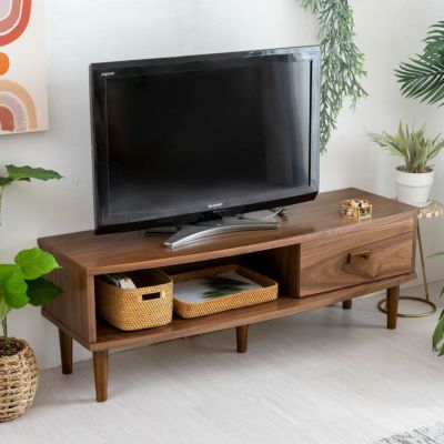 テレビボード TVボード テレビ台 テレビラック 組立式 W 120cm D 40cm H 42cm 天然木 ラバーウッド ウォルナット ウォールナット 耐久性 丈夫 頑丈 ローボード 収納 引き出し付き クルミの木 TVボードS 北欧 家具 お