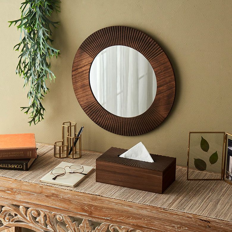 好きに ヴィンテージ ウォールミラー 壁掛け鏡 丸型 木製 寝室の化粧鏡 