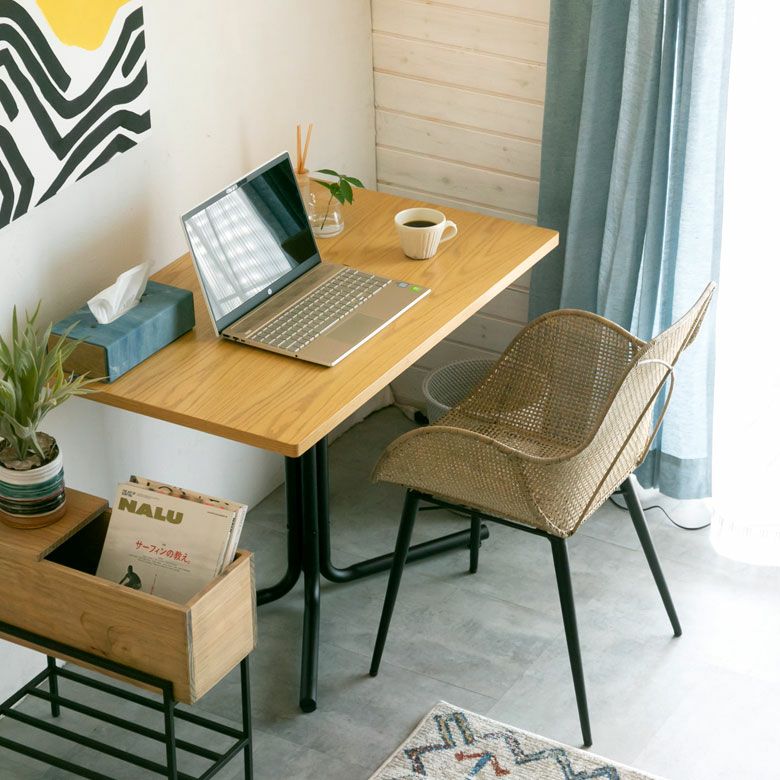 カフェ風テーブル 木製 スチール ナチュラル ブラウン 長方形 W 100